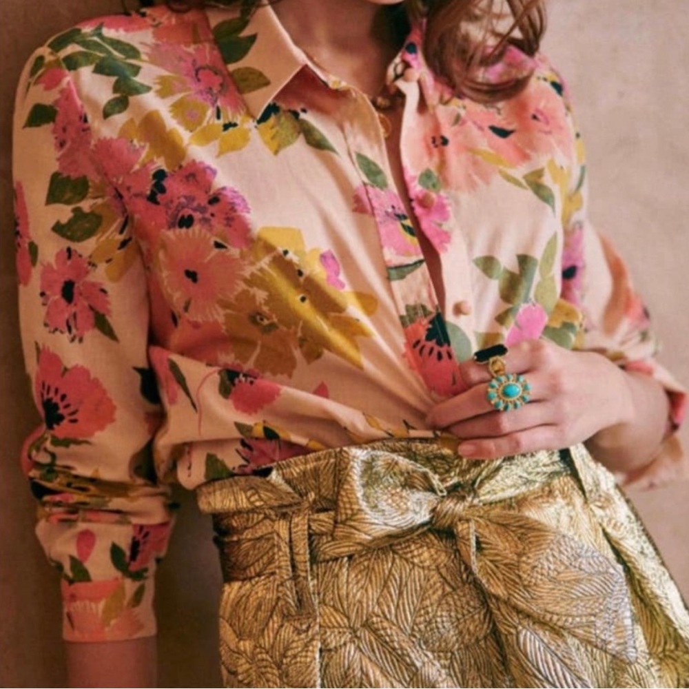 Sézane Ann button down shirt Size 34 pink floral print